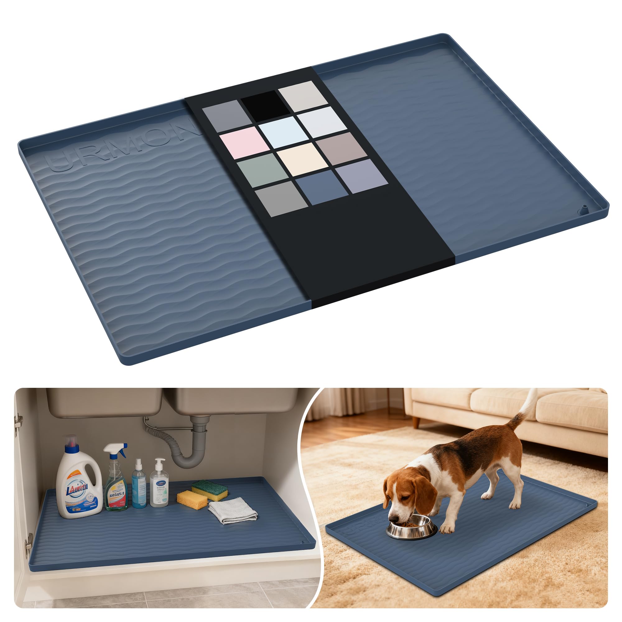 URMONA Waterproof Silicone Under Sink Mat, 28 x 19 in, Flexible Shelf Liner