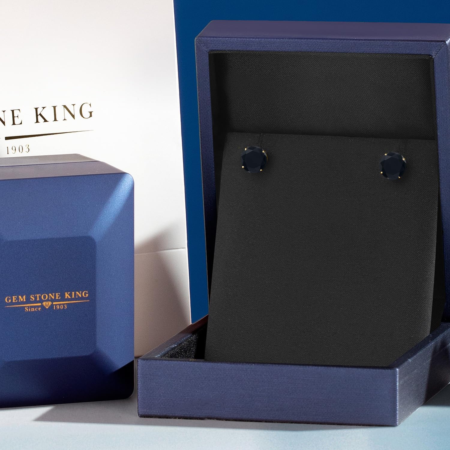 Gem Stone King 14K Yellow Gold Black Onyx Stud Earrings for Women | 2.56 Cttw | Gemstone December Birthstone | Round 7MM - Image 5