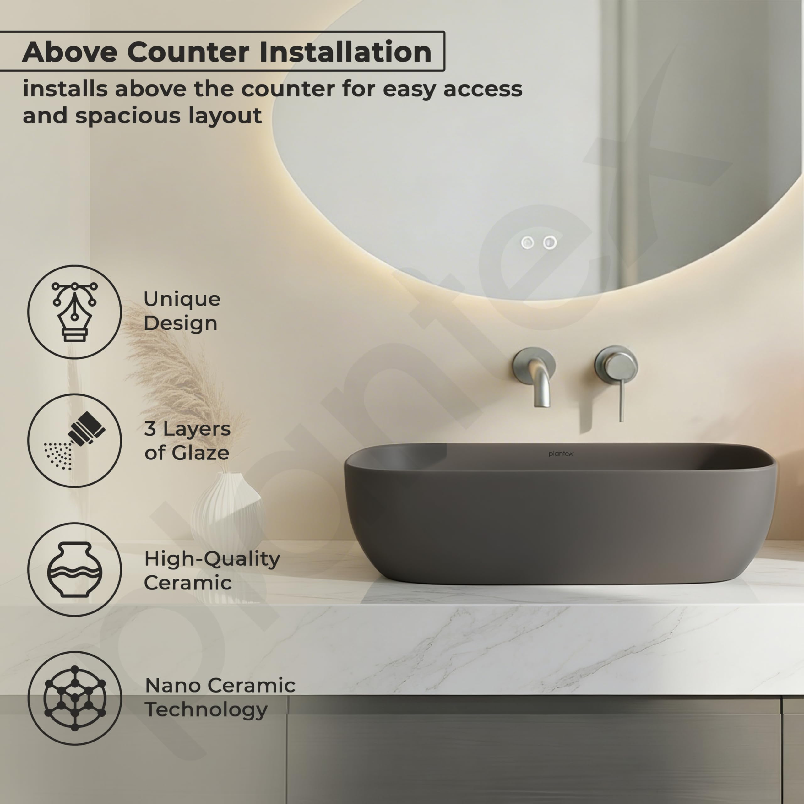 Plantex Ceramic Wash Basin - Cloud Grey -2