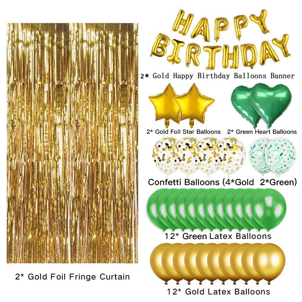 Happy Birthday Balloons Green And Gold Birthday Party Decorations Kit
