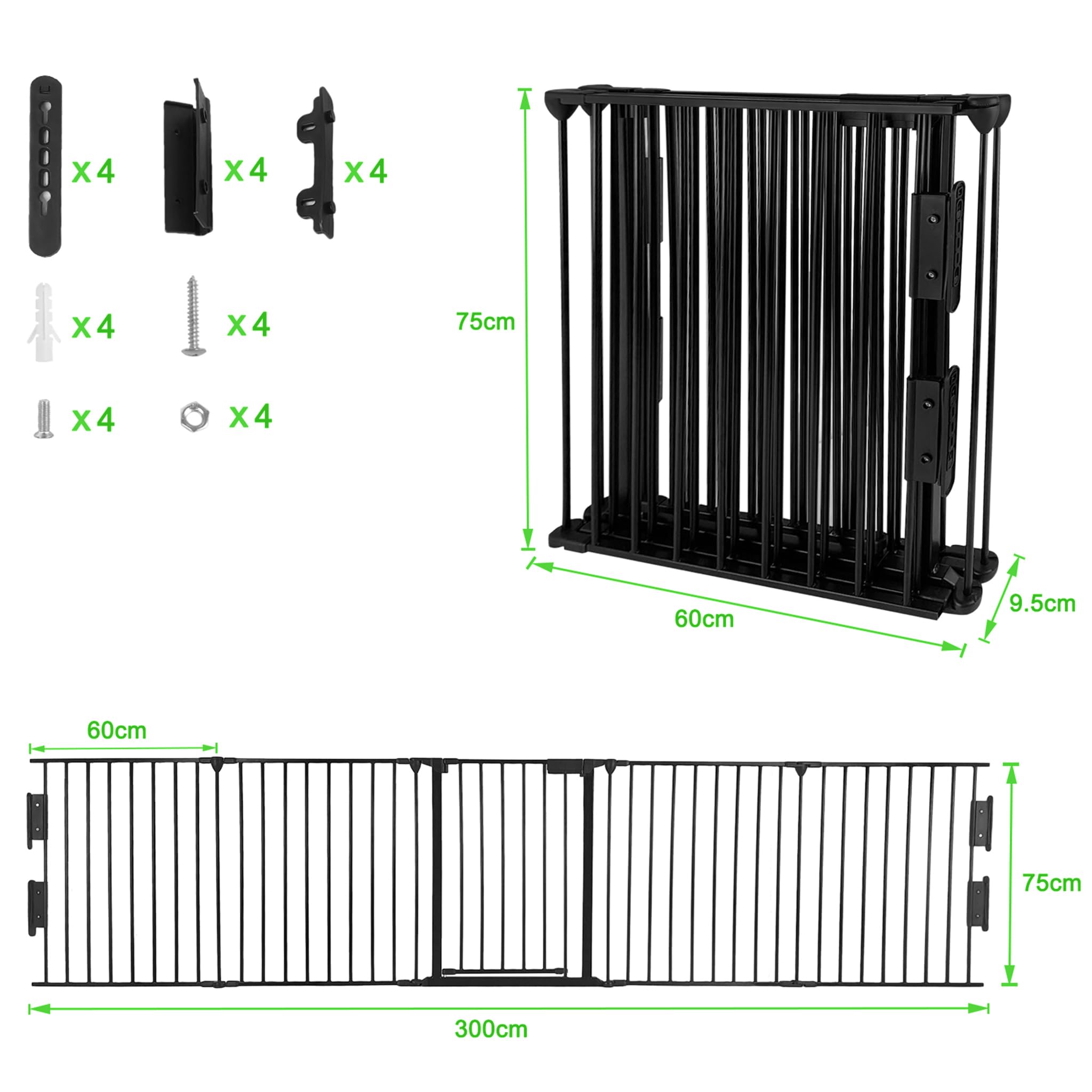 Rejilla de protección para chimenea negra con puerta, de metal, protección infantil, para niños, para mascotas, 300 cm
