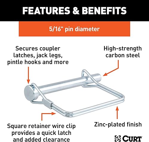 Miniatura 3 de CURT 25011 Pasador acoplador de remolque, 516 pulgadas de diámetro x 3 pulgadas de largo