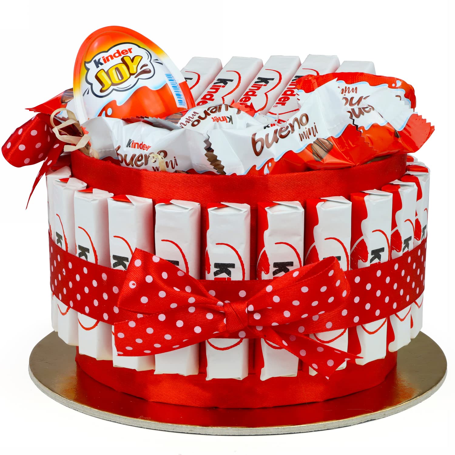 Tort czekoladowy Kinder - kosz upominkowy dla kobiet z Kinder Bueno Mini z Kinder Joy - tort dziecięcy dla dzieci - kosz upominkowy na urodziny - prezent dla kobiety