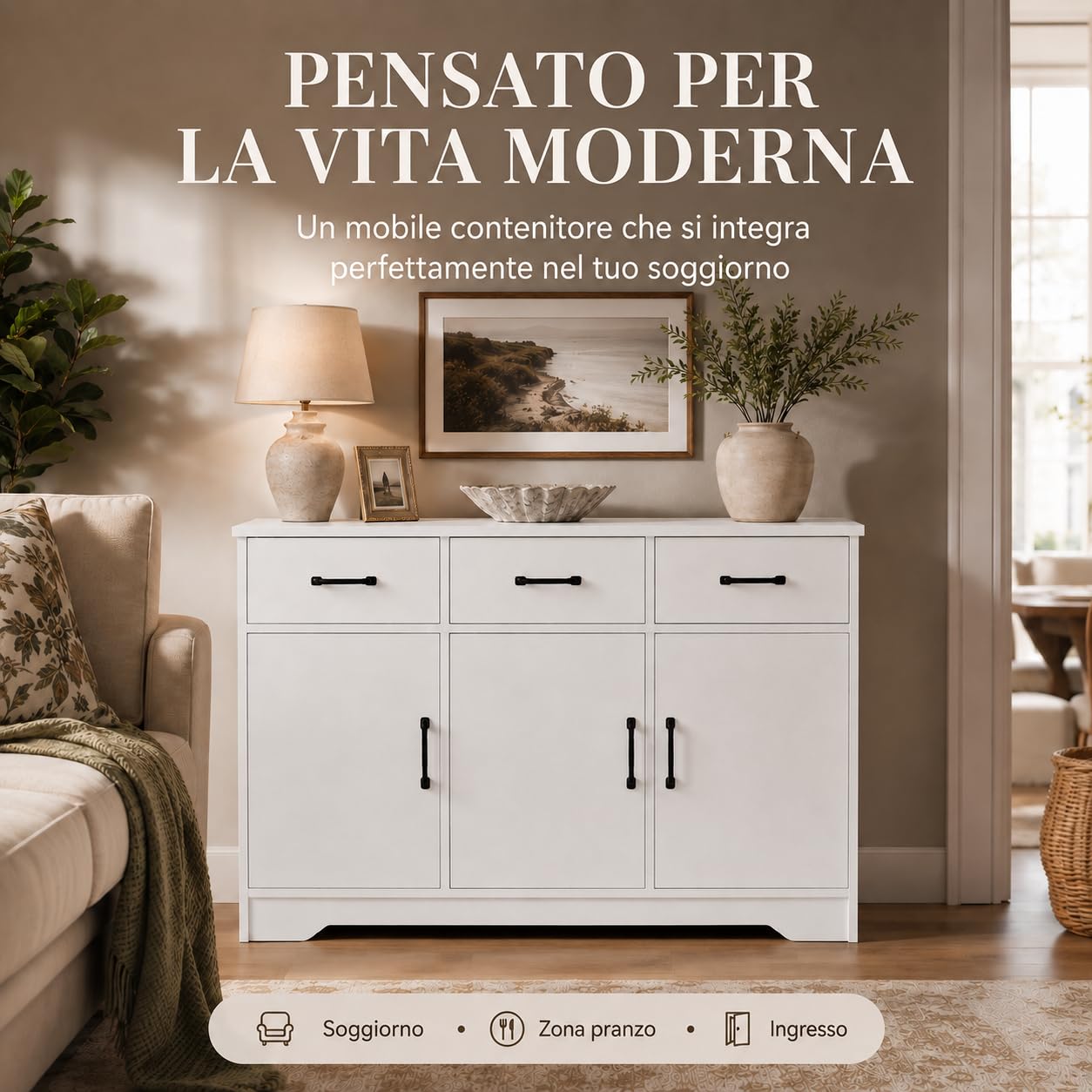 Credenza con Cassetti e Ante, Mobile Soggiorno Salvaspazio