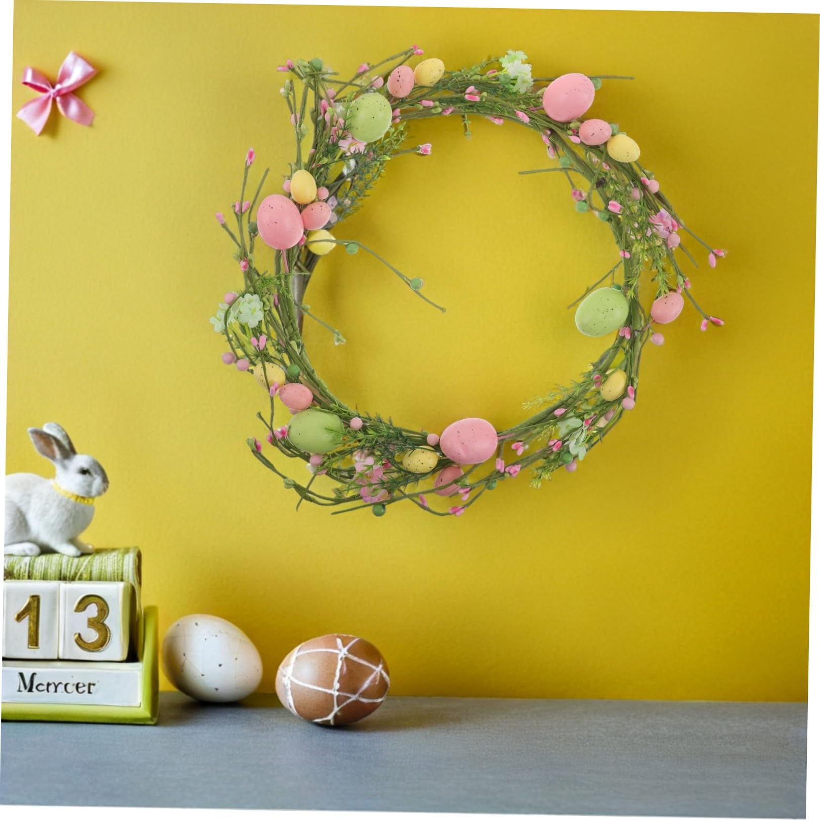 Gadpiparty Ghirlanda Pasquale Primaverile con Uova e Bacche Artificiali, Decorazione Versatile in Schiuma e Tessuto per Feste e Riunioni Familiari
