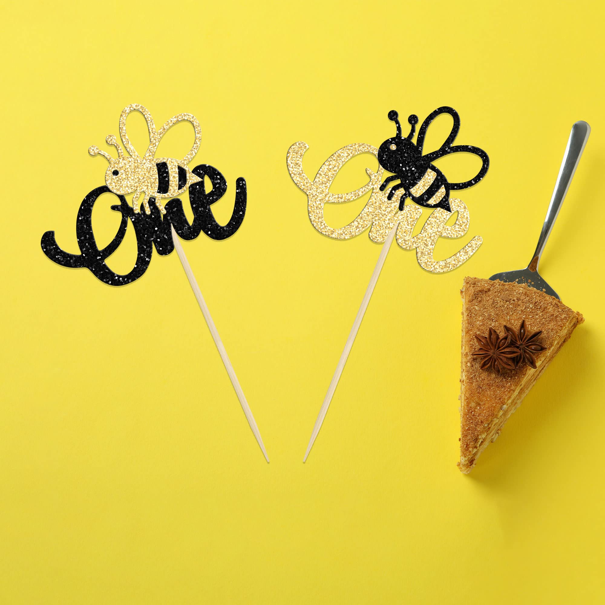 24 PCS Bumble Bee Cupcake Toppers | 1st Birthday Party Decorations, Glitter Bee Theme Picks For Cupcakes & Desserts - View #5