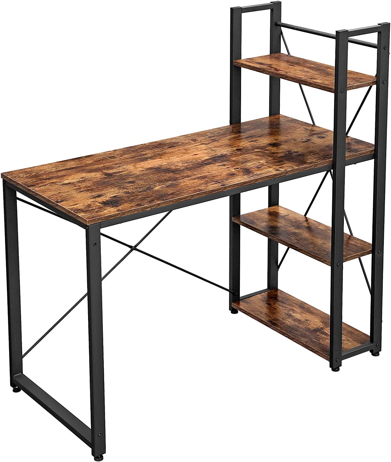 MahmayiRenewed Computer Desk, 120 cm Writing Desk with Storage Shelves on Left or Right, s, Easy to Assemble, Industrial Style, Rustic Brown