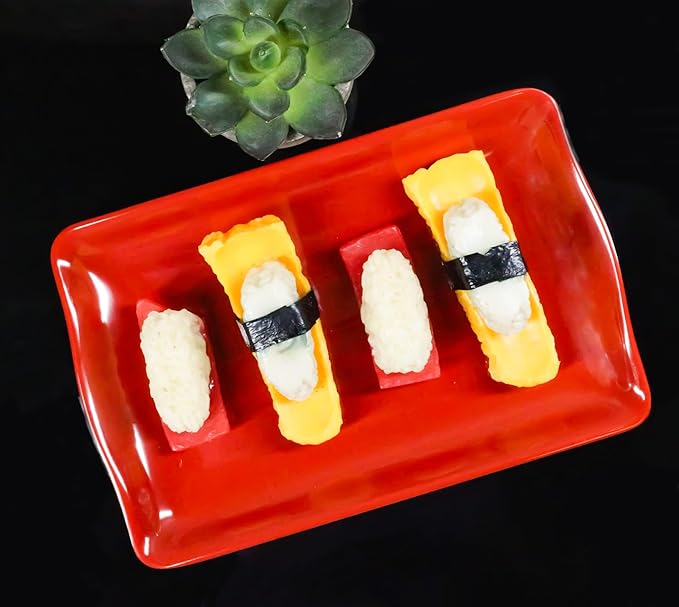 Juego 6 Platos Rectangulares Onda Sushi Melamina Rojo/Negro miniatura 9