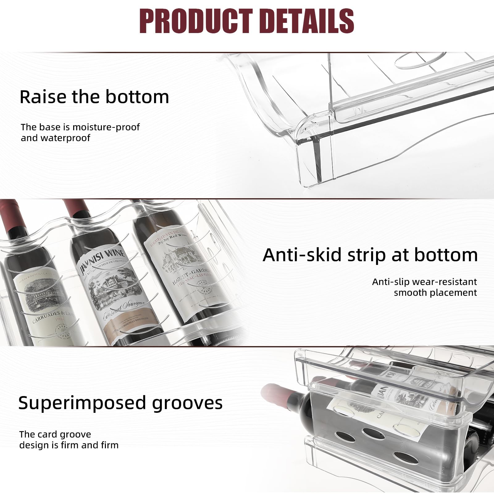 Estante de vino para encimera, nevera, armario interior, soporte de plástico de 2 niveles para botellas de vino, organizador de botellas de agua para refrigerador, despensa, capacidad para 8 4