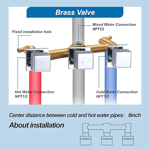 Miniatura 5 de Grifo romano de 3 manijas para bañera de cascada, montaje en pared, 5 agujeros, grifo de bañera de baño, grifo de cascada para bañera y ducha,