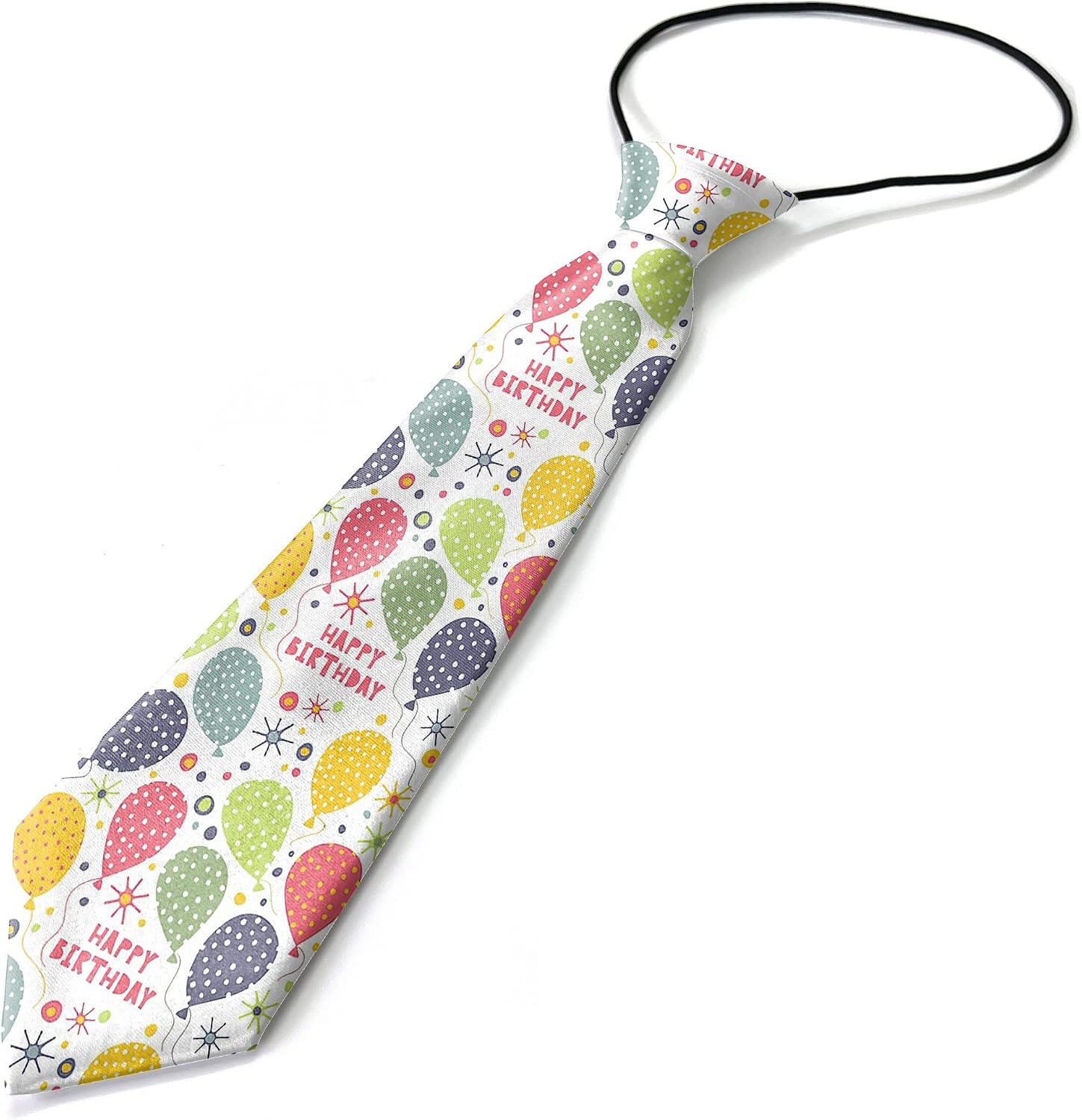 Toddler Size (Happy Birthday Bright) Pre-Tied Adjustable Novelty Necktie, Fashion Conversational Neck Strap Ties for Boys and Children, for Wedding Parties Events
