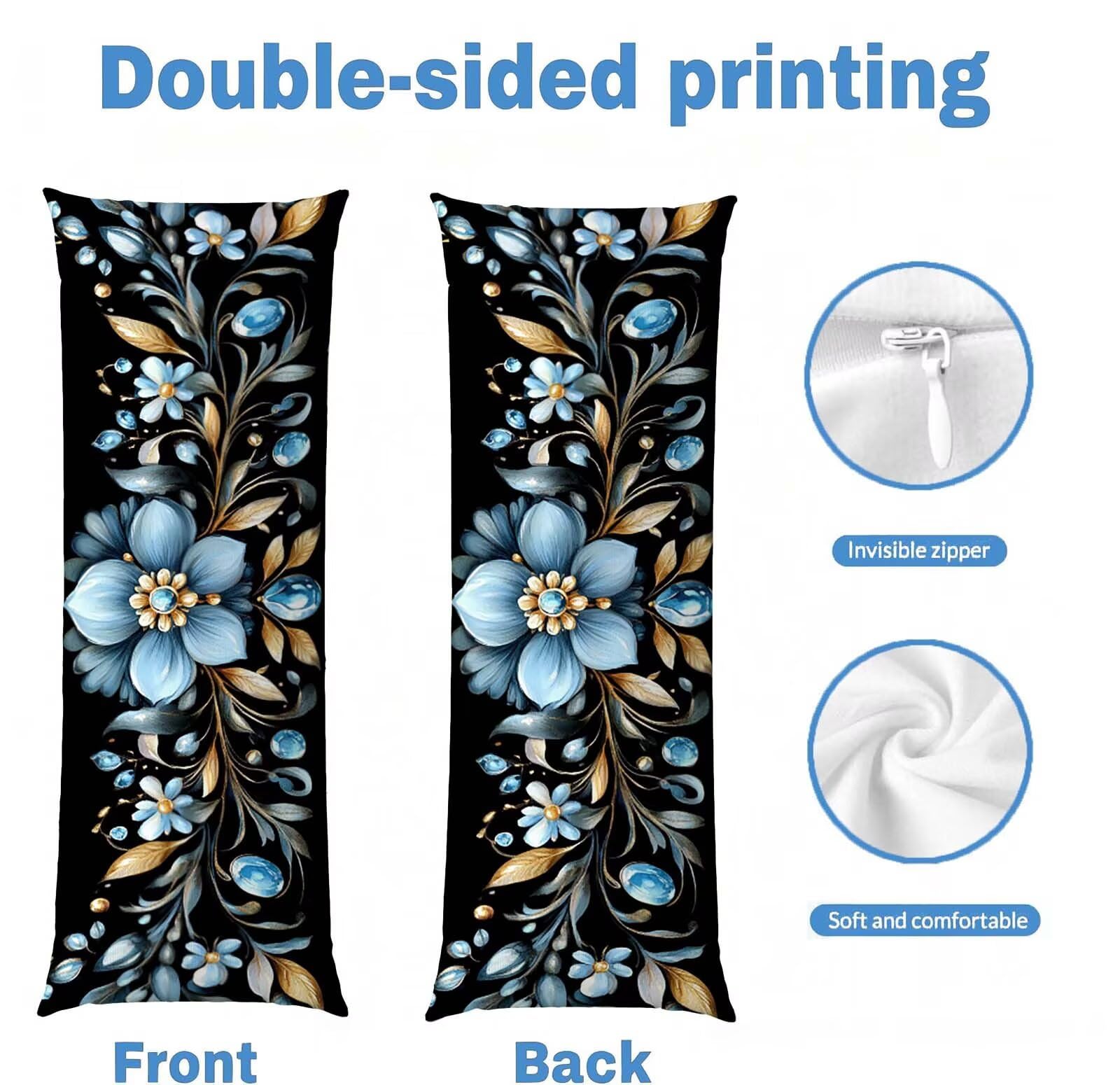 Fodera Cuscino 50 x 150 cm, Blu-29 Velluto Copricuscini Letto, | con Invisibile Cerniera, Morbida e Traspirante, per Biancheria da Letto, Divano, chi Dorme Sul Fianco Fiori freschi j-351