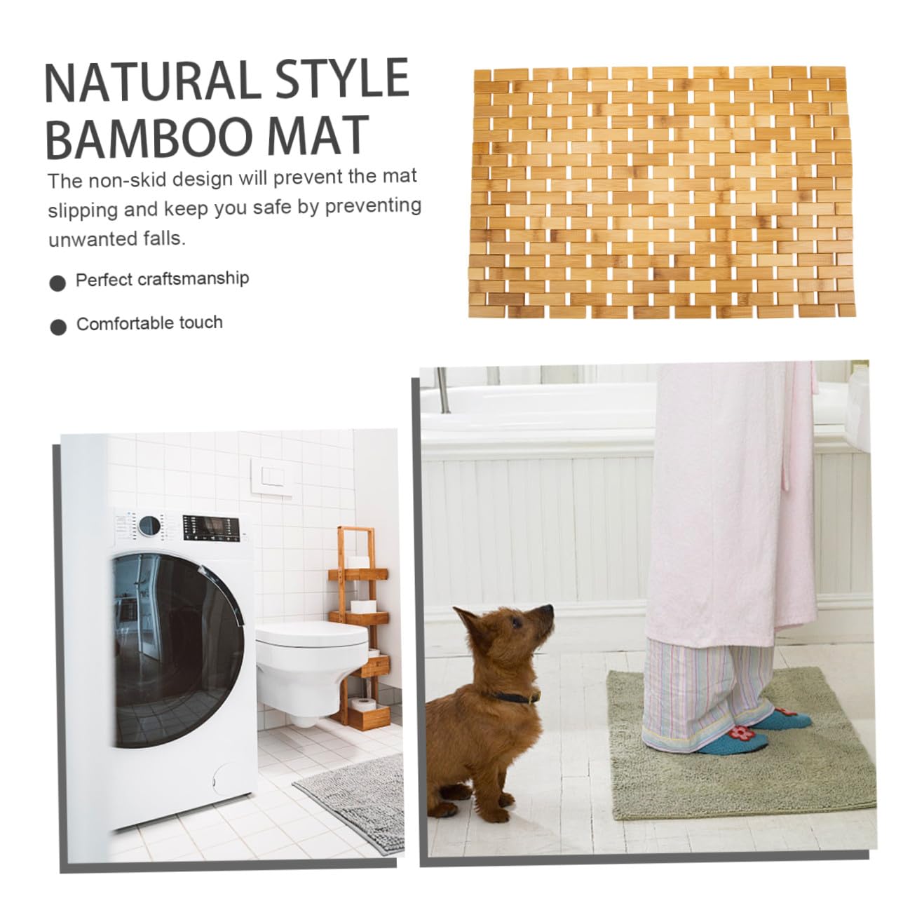 Cabilock Alfombra De Baño De Bambú Felpudos De Madera Alfombrilla De Ducha Alfombrillas De Baño para Inodoro Alfombra De Baño Lavable Alfombra De Ducha contra Puerta Absorber Agua Plantilla
