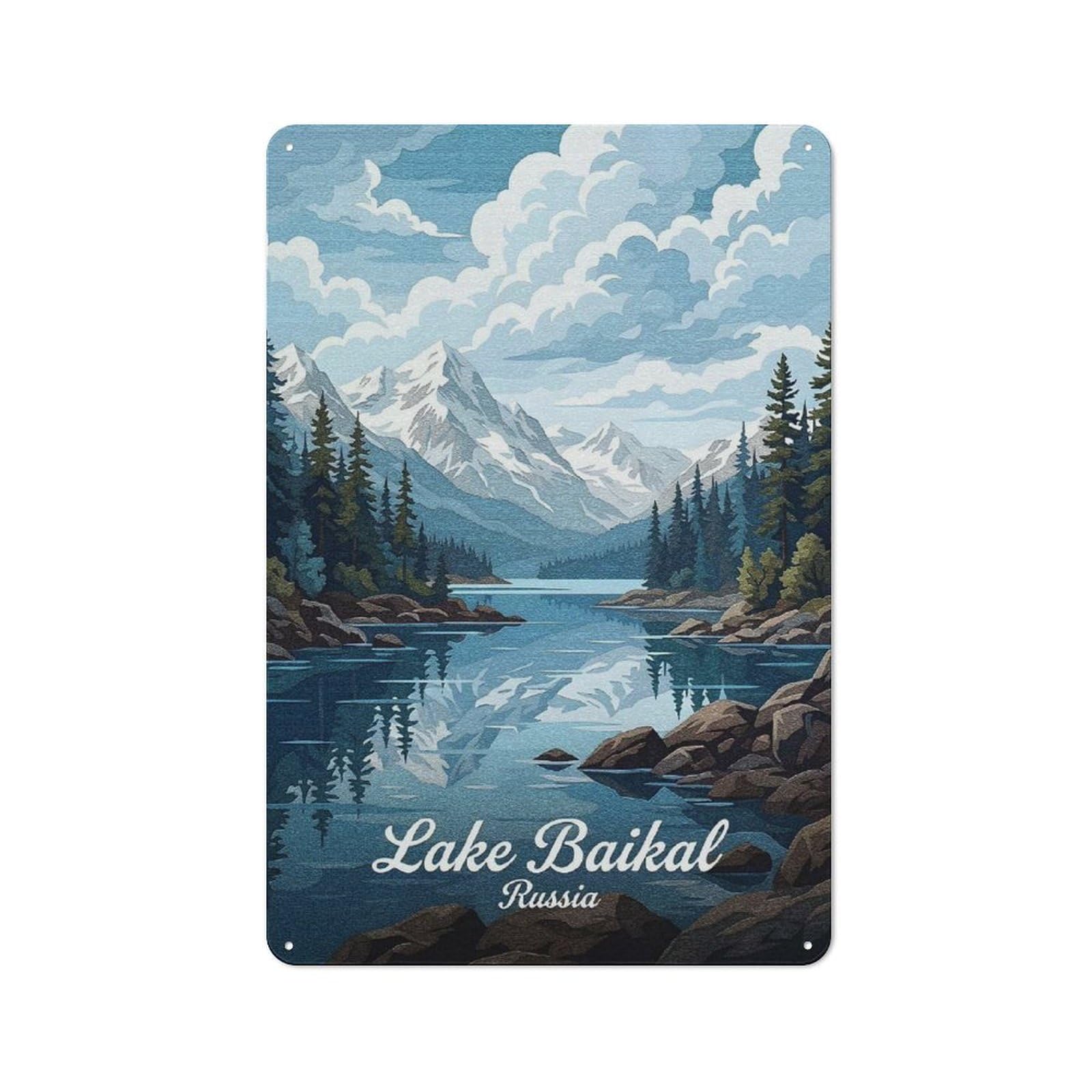 Modern Vintage Lake Baikal, Russia Landscape Art Office Metal Sign 30x20cm, Creative Space Decor for Hobby Room, Office, Lounge Or Living Room