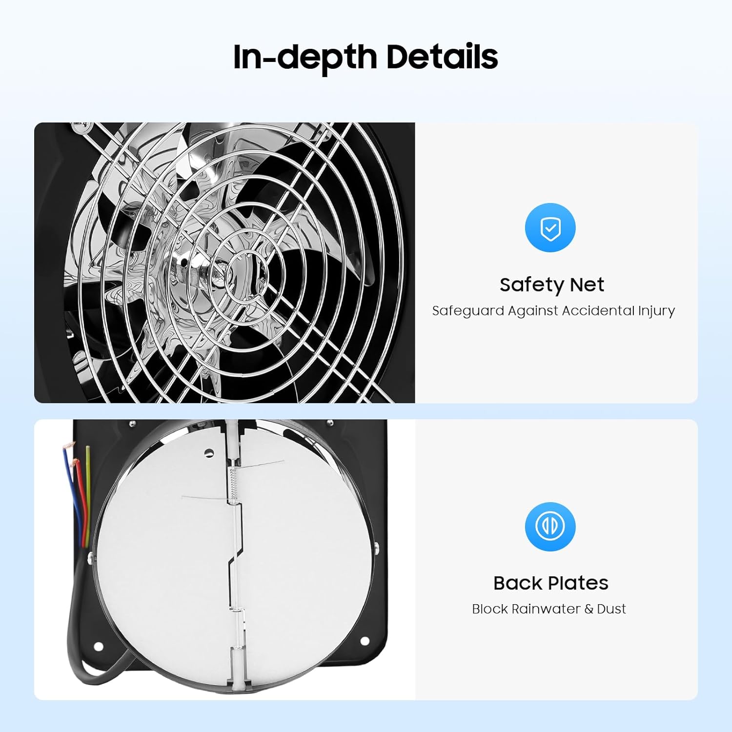 6 inch Exhaust Fan, 308CFM Wall Mounted Vent Fans, Ventilation Blower for Ceiling Bathroom Attic Window Basement Ventilation Fan, 110V 40W 60Hz