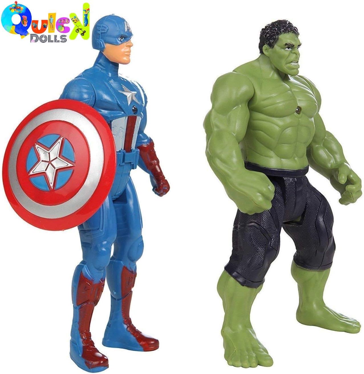 Quick Dolls Avengers Age of Ultron Hulk, Captain America Figures | LED Light Function and Moving Body Parts (15 cms) (Multicolour) (Set of 2)
