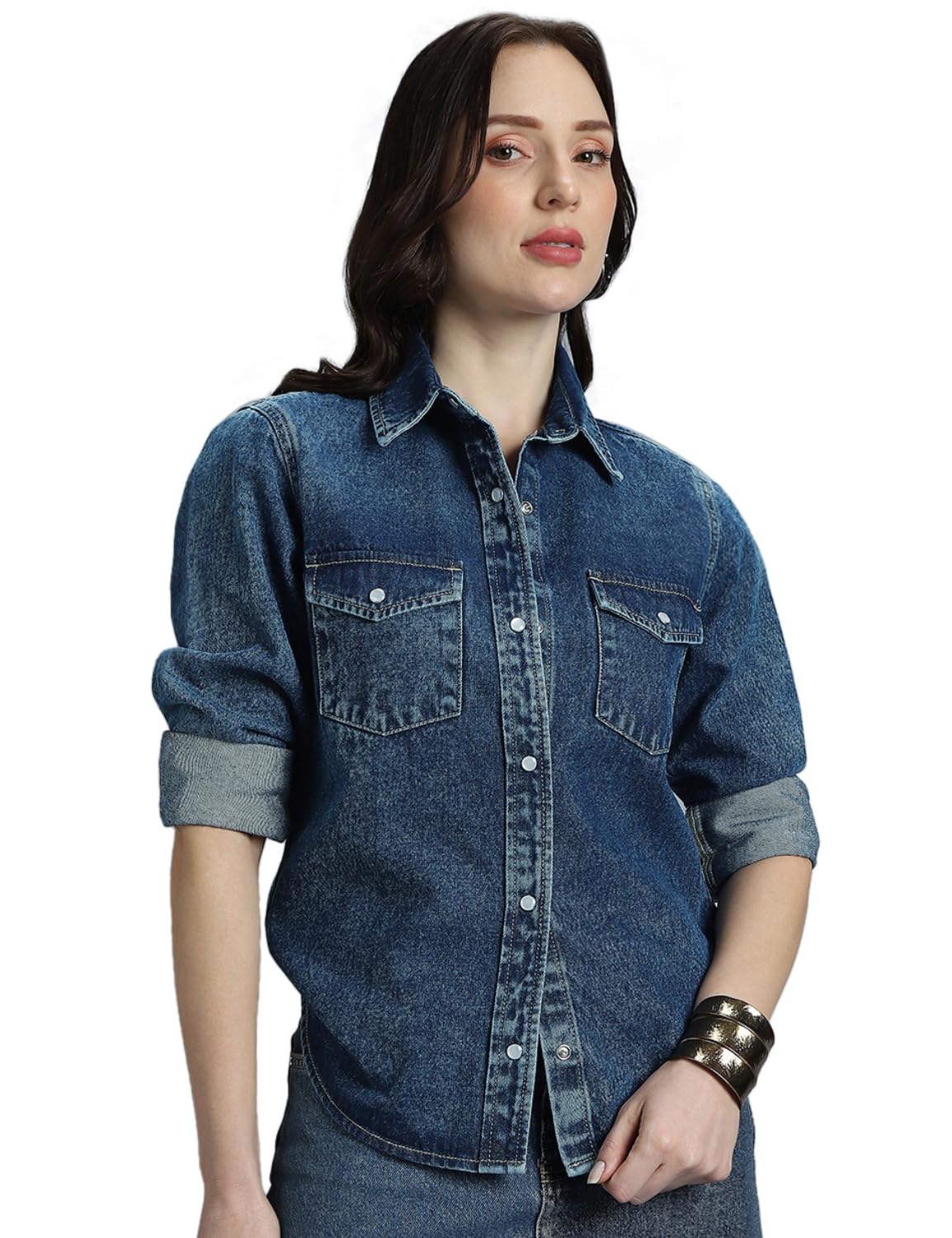 inkd Women's 100% Cotton Jacket - Dual Flap Pocket | Jackets for Women | Full Sleeve with Buttoned Cuffs-picture-54