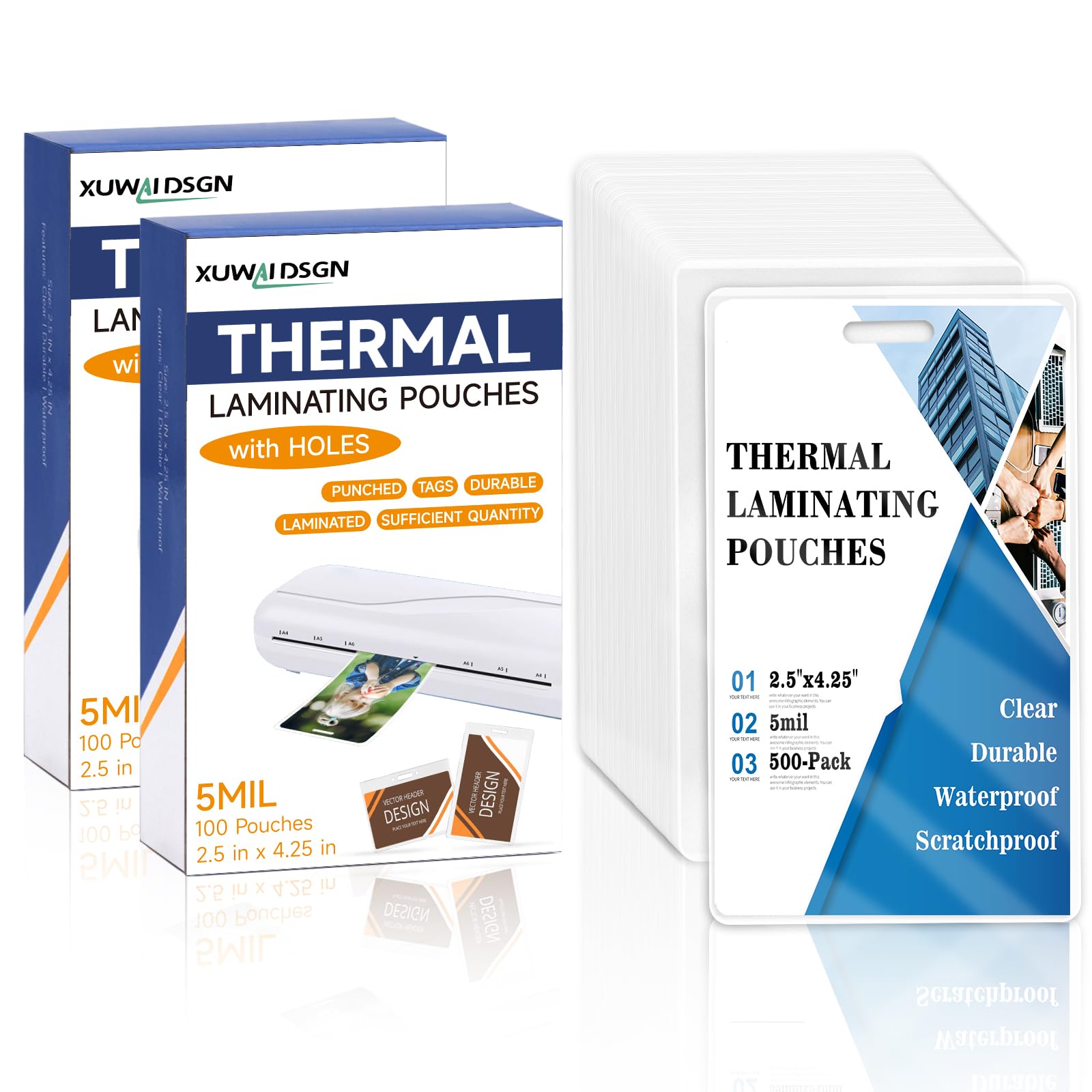 500 Pack 5mil 2.5“x4.2" Thermal Laminating Pouches Badge Laminate Pouches Clear Laminated Luggage Tags Printable Laminator Pouches for Business