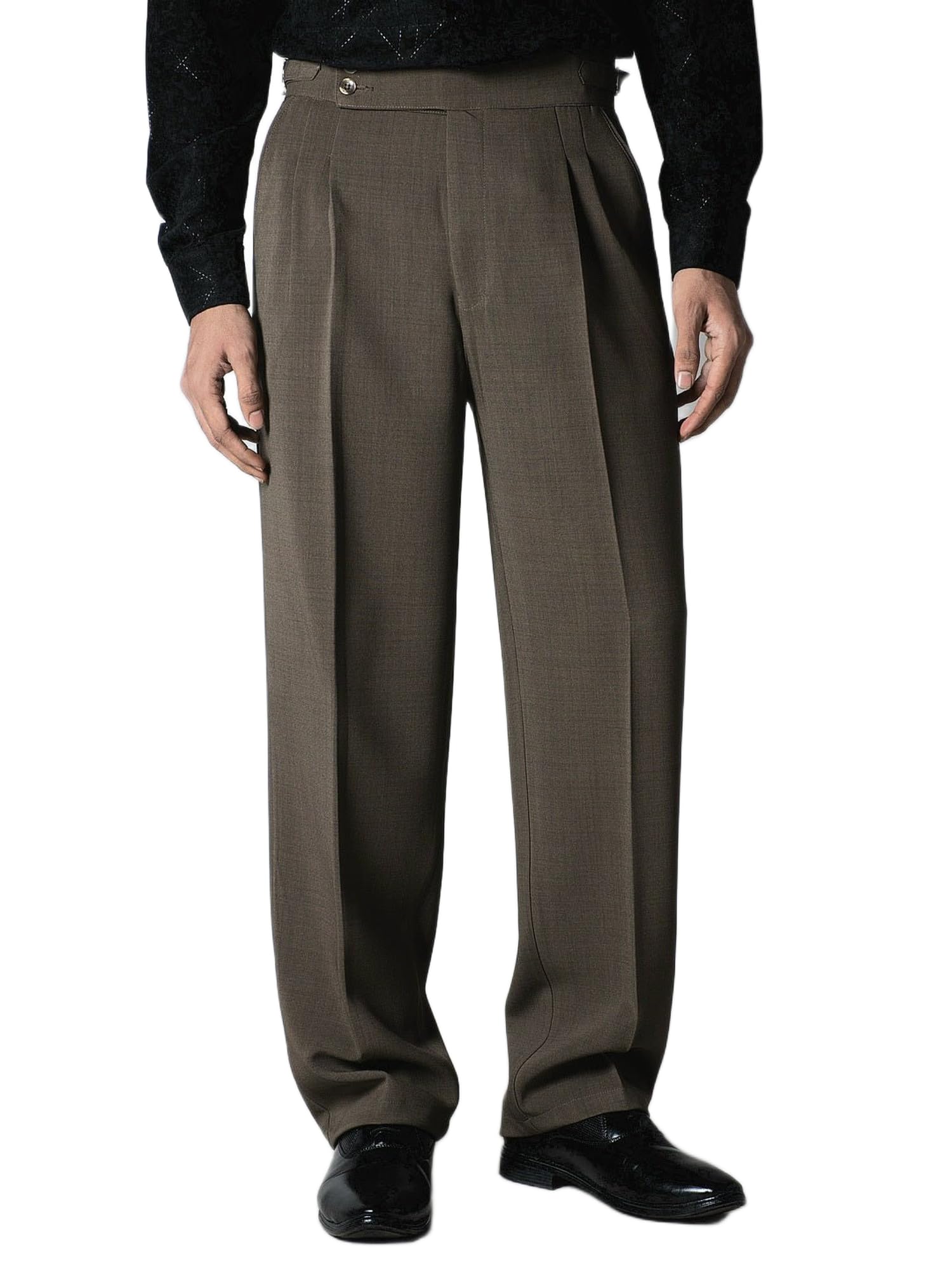 hophead Men Brown Double Pleat Straight Fit Trouser | Premium Cotton Formal Wear with Adjustable Waist Straps and Extended Flap Closure-picture-48