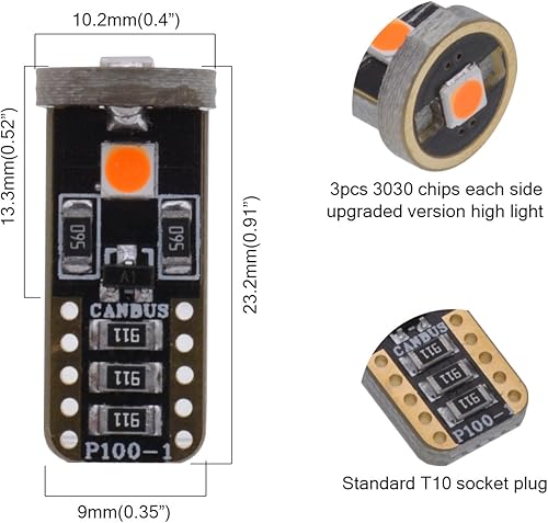Miniatura 3 de KATUR T10 Canbus - Bombillas LED ámbar para automóvil, T10, W5W, 3, SMD 5050, superbrillantes, 194, 168, 175, 192, 2825, cuña, luces LED de