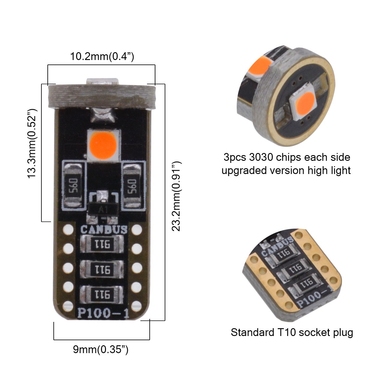 KATUR T10 Canbus - Bombillas LED ámbar para coche, T10, W5W, 3 SMD 5050, superbrillantes, 194, 168, 175, 192, 2825, cuña, LED, fuente de repuesto para luces de coche