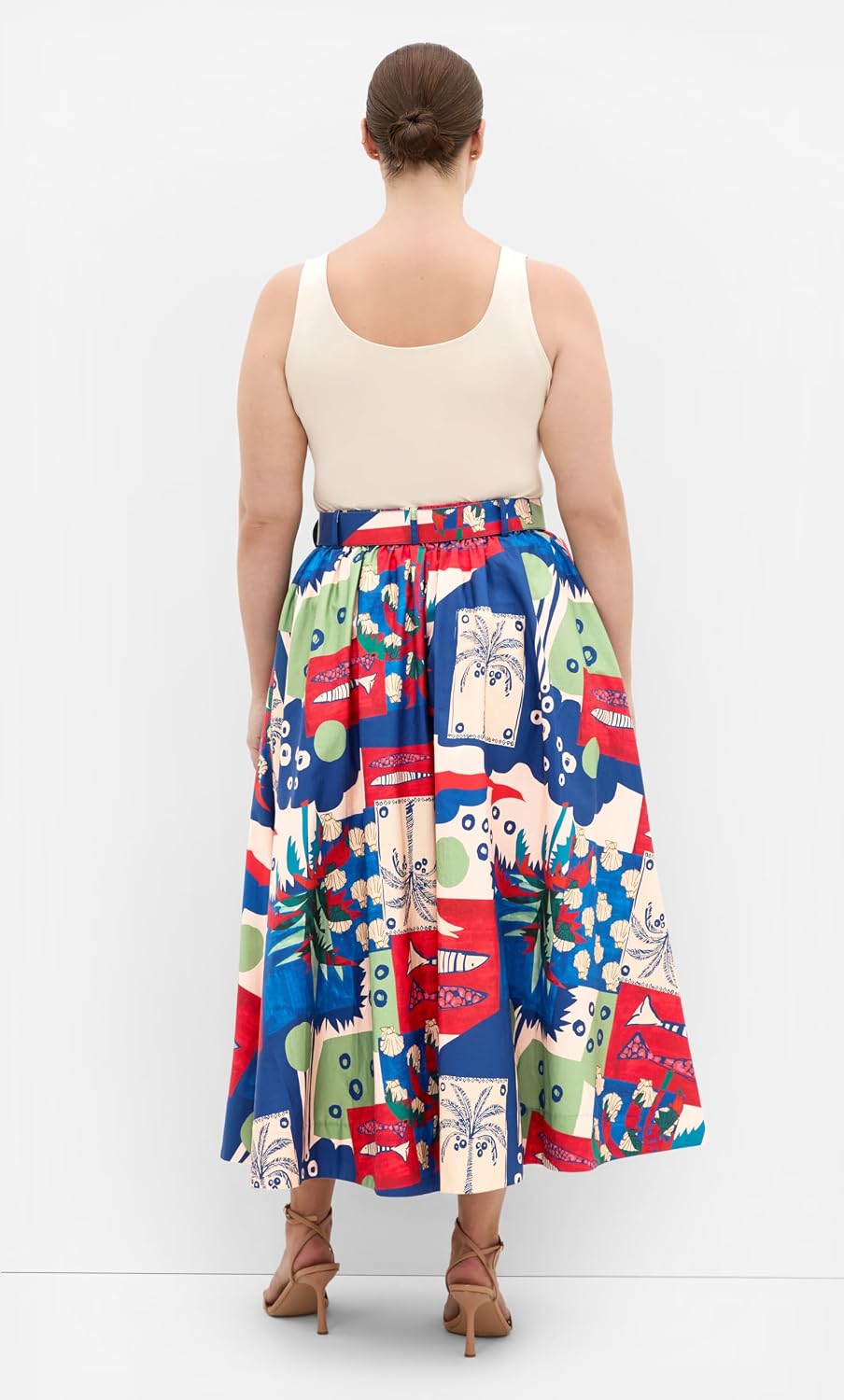 City Chic Plus Size Skirt - Elysia Marine Print Belted Cotton