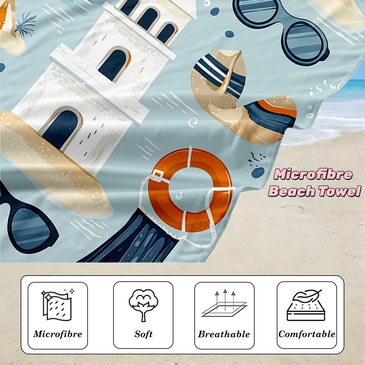 Toalla Playa 80x160 cm, Toalla Gimnasio Microfibra Secado Rapido, Juego de 2 Antiarena Toallas de Playa, Ligera Compacta Toallas Microfibra Grande para Viaje, Regalo Hombre Regalo Mujer (Lindo) -4845