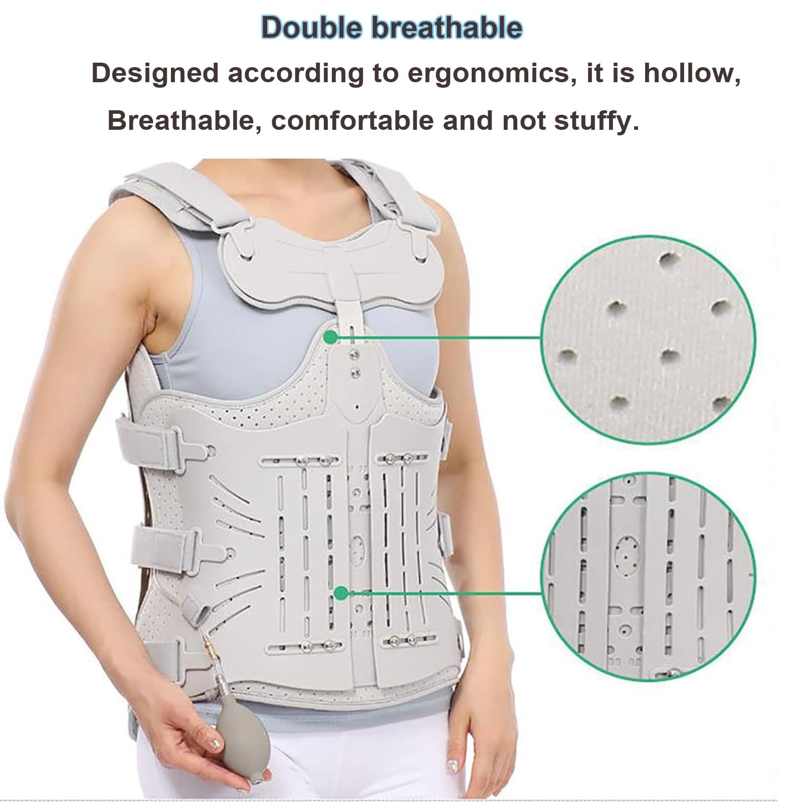 FENOKD Thoracolumbar Fixed Spinal Brace, Adjustable Spinal Lumbar Thoracic Orthotics with Inflatable Airbag for Kyphosis, Osteoporosis & Post Surgery Support