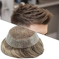 Vista 58 de Tupé de encaje suizo para hombres, piezas de cabello humano real, encaje frontal, sistema de reemplazo de cabello tipo tupé, nudo blanqueado, línea