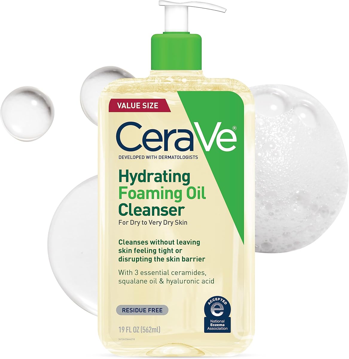 Limpiador facial de aceite espumoso hidratante con ácido hialurónico, 19 oz | Squalane Face & Body Wash con eficacia de doble limpieza elimina el maquillaje sin residuos, para pieles secas a muy secas