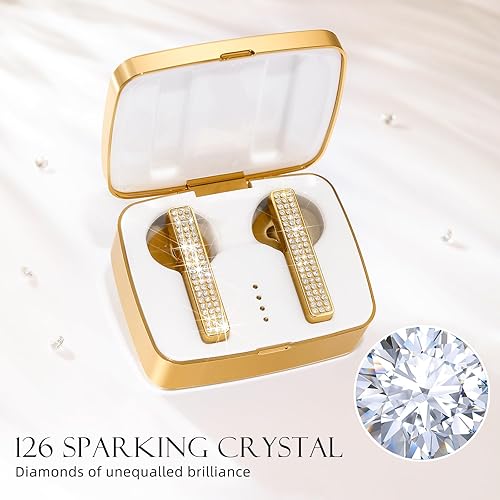 Miniatura 7 de ELLA'S EARS Auriculares inalámbricos, auriculares Bluetooth 5.3 con incrustaciones de diamante, auriculares intrauditivos con estuche de carga