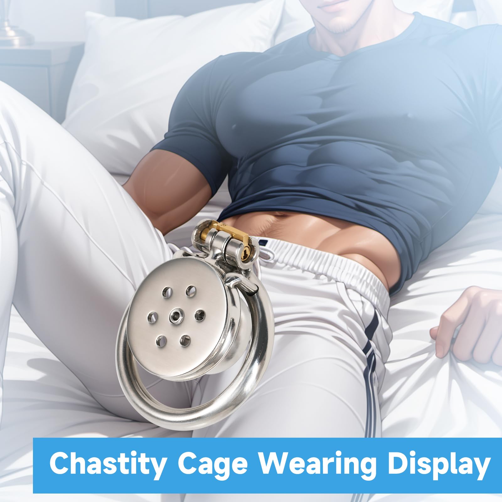 Cage Chastetée Inversée en Acier Inoxydable Cage de Chasteté pour Pénis avec Porte Urine et Cathéter Sex Toys Chastity Cage Plate Respirante pour Immobiliser le Pénis de l'Homme (50mm,D)
