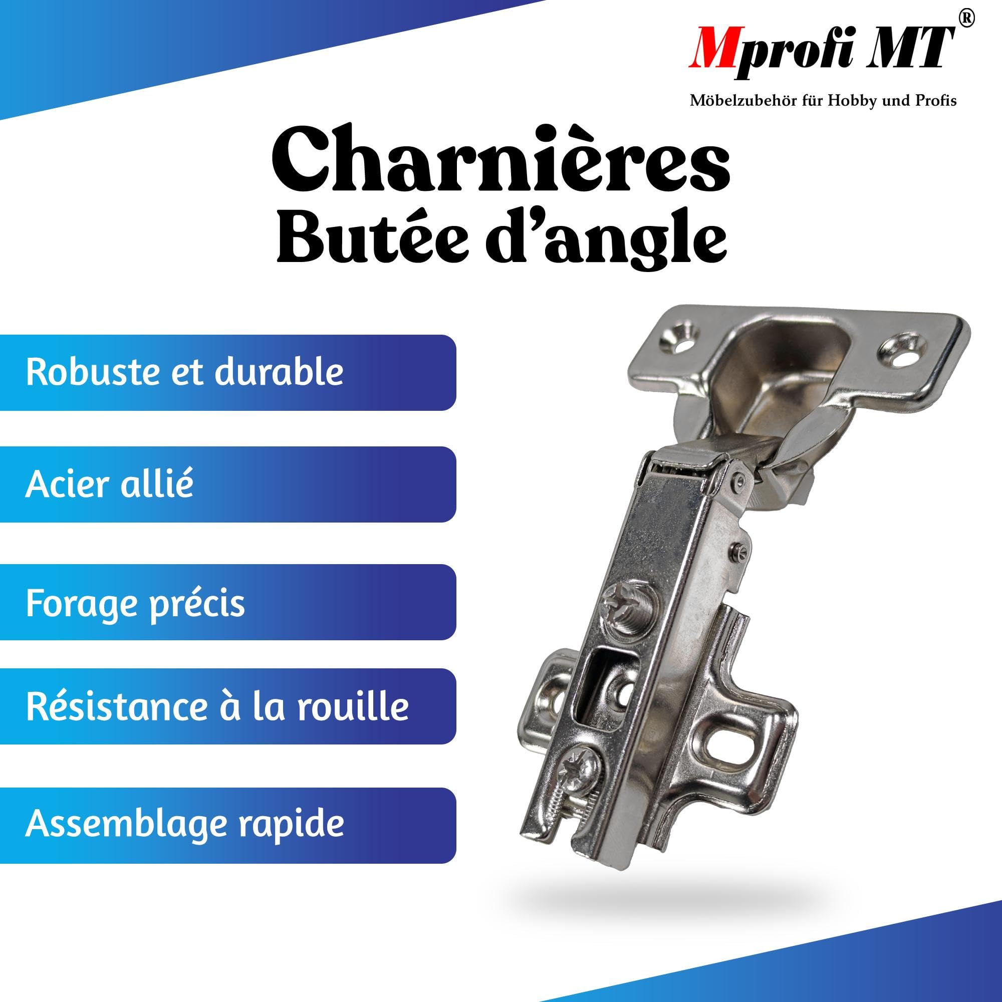 Mprofi MT® 20 Pièces | Charnières Porte Placard | Porte Existante | Ø35mm Charnières de Placard de Meuble | Charnière Invisible | Charnière de Cuisine pour Porte D'armoire
