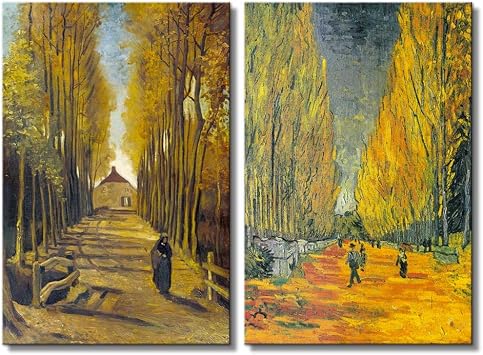 wall26 - Les Alyscamps (Avenue in Arles) / Avenue of Poplars in Autumn by Vincent Van Gogh - Oil Painting Reproduction in Set of 2 | Canvas Prints Wall Art, Ready to Hang - 16 x 24 x 2 Panels