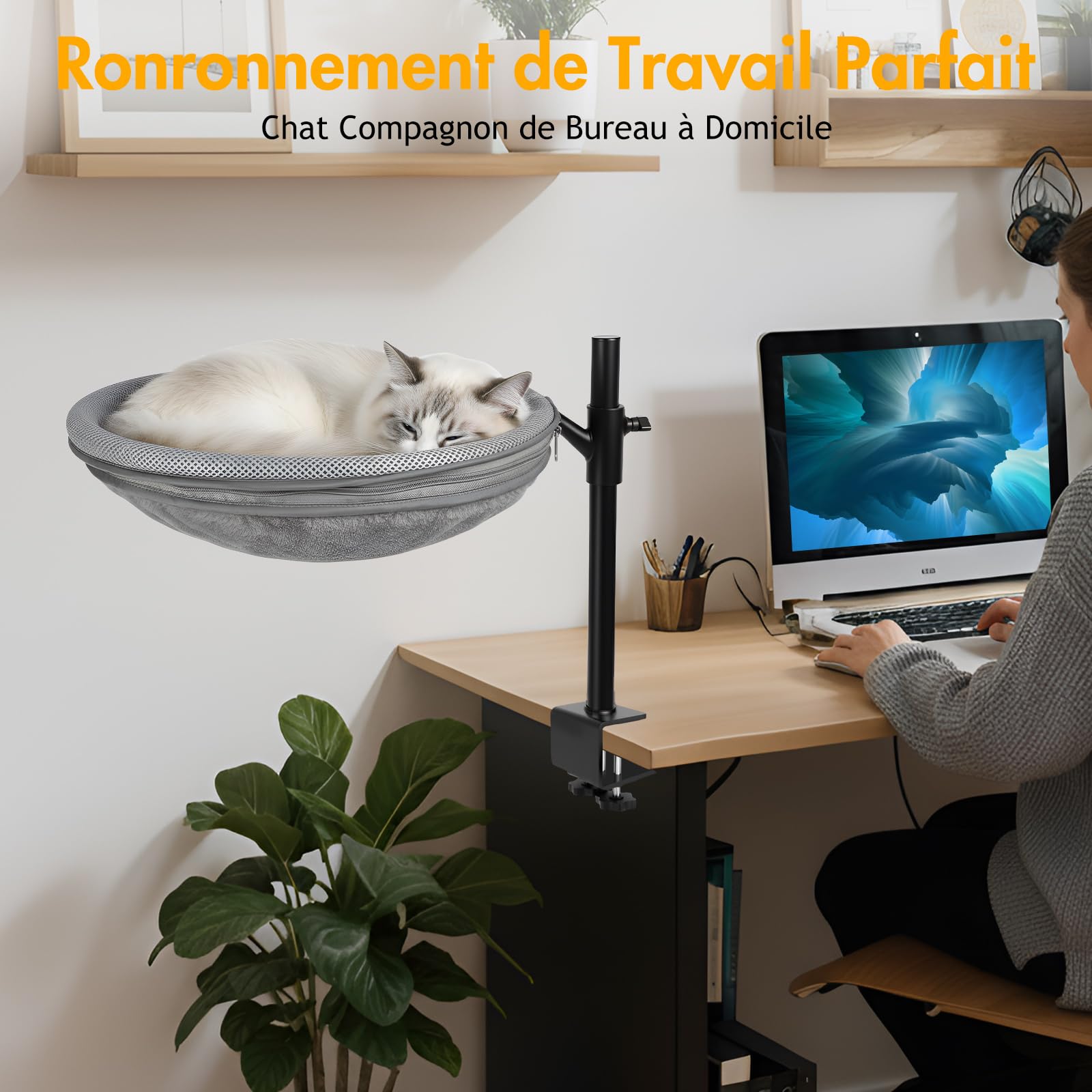 lit de Bureau pour Chat 360 ° Hauteurs supérieure et inférieure réglables Lit de Bureau d'hiver d'été Hamac pour Chats Tapis de hamac pour Votre Bureau