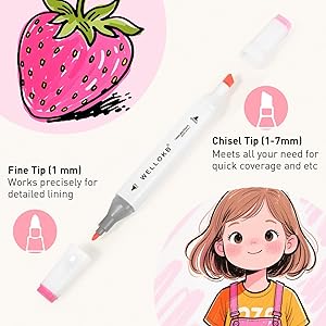 WELLOKB Alcohol Markers Set, 80 Colors Dual Tip Art Markers with Broad and Fine Tips for Adult Coloring Books, Drawing, Illustration, Sketching, No Bleed Ink Supplies