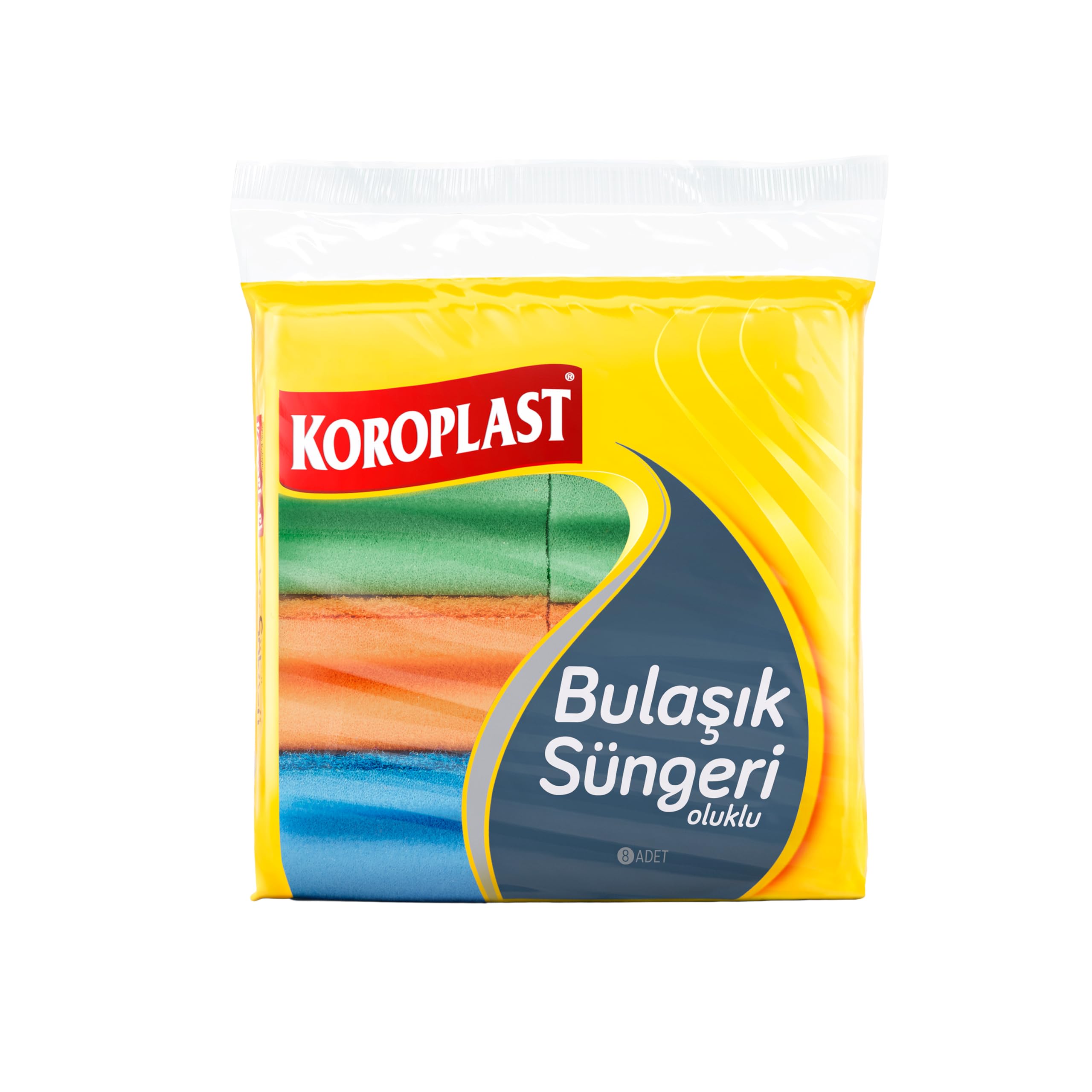 Koroplast Çift Taraflı Oluklu Bulaşık Süngeri 8'li, Çizik & İz Bırakmaz, Yağ ve Leke Çıkarıcı Mutfak Temizlik Süngeri, Tava, Tencere, Tabak, Bardak, Çatal, Bıçak, Ocak, Tezgah, Cam & Seramik Yüzeyler