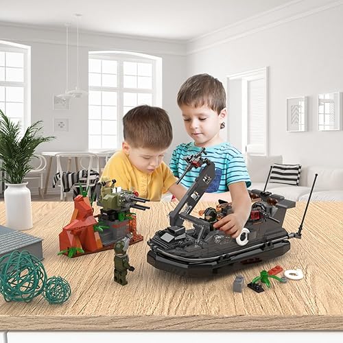 Miniatura 6 de Juego de bloques de construcción de buque de guerra, incluye 4 figuras pequeñas, el juego de modelo de bloque de construcción de acorazado con