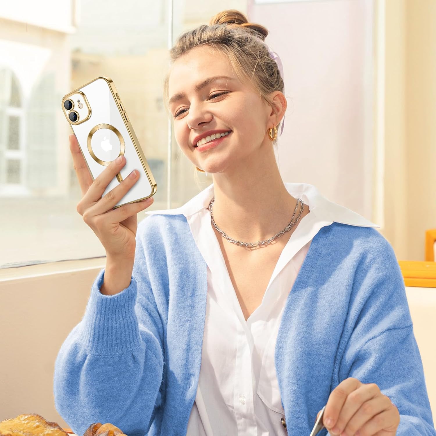 Hython Magnetic Clear for iPhone 12 Case with Camera Lens Protector [Compatible with MagSafe] Luxury Plating Edge Slim Soft TPU Cover Protective Phone Case for iPhone 12 6.1", Gold - Image 6