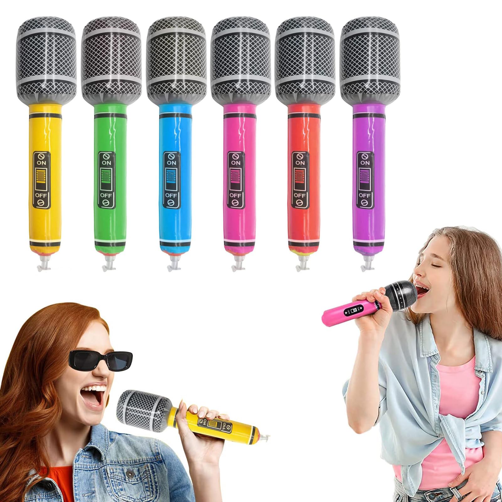 6Pcs Inflatable Microphone Set - Durable Pretend Play Musical Instruments for Kids and Adults - Party Supplies and Gifts