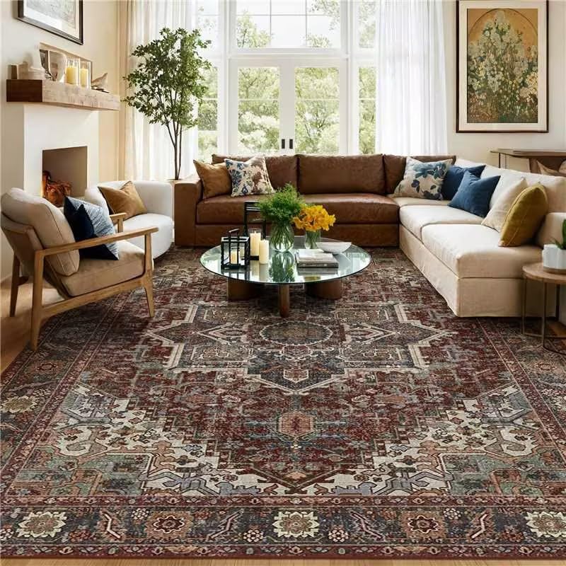 Kokia 10x14 Maroon Moody Brown Vintage Boho Oriental Soft Washable Area Rug