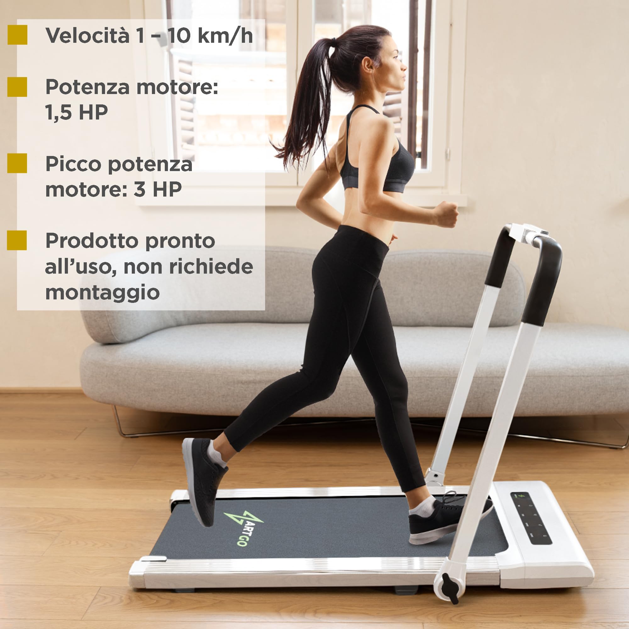 ArtGo GIOTTO Tapis Roulant Elettrico Salvaspazio, Compatto, APP Interattive, Bluetooth, Fino a 10 km/h, ASSISTENZA E GARANZIA ITALIA