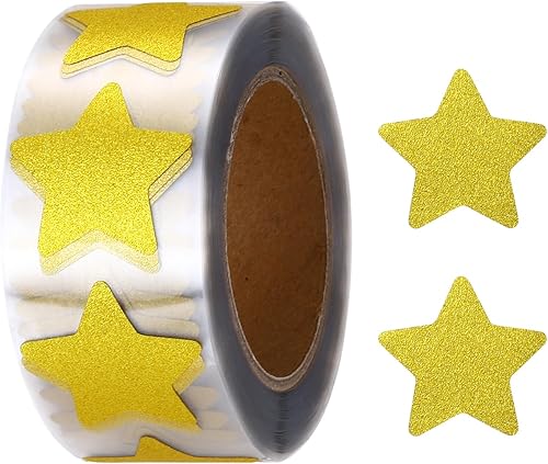 MECCANIXITY 1 rollo de calcomanías de estrella de 1 pulgada, etiquetas adhesivas brillantes para notas, tarjetas de felicitación, cajas de regalo,