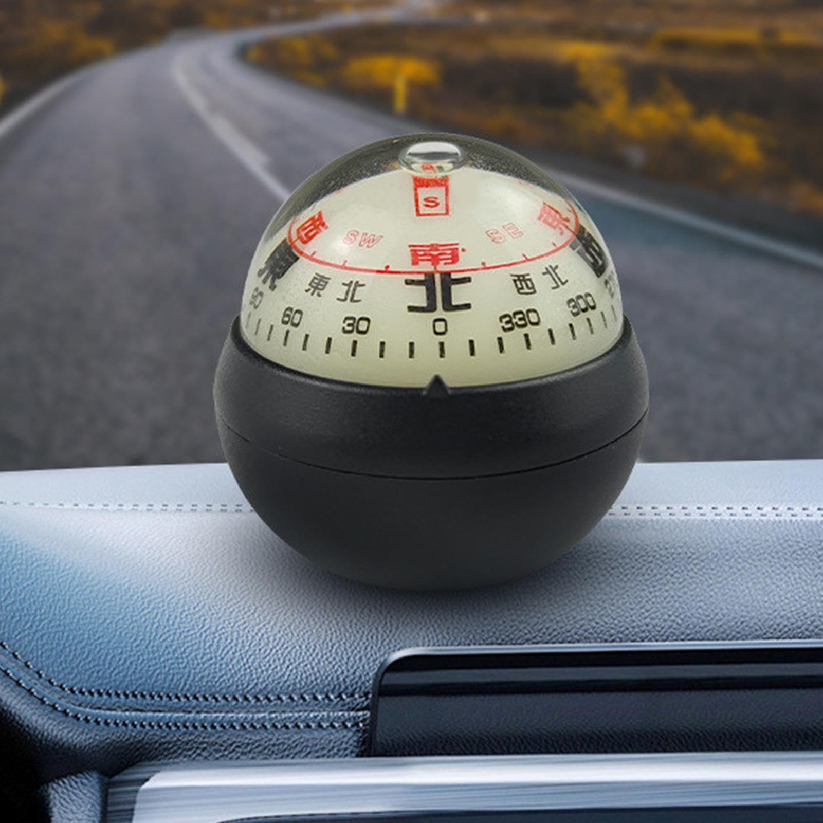 Bola de brújula automotriz | Tablero de instrumentos de coche y barco con esfera de brújula de doble esfera | Soporte de tablero de diseño luminoso, para coches, barcos, vehículos al aire libre