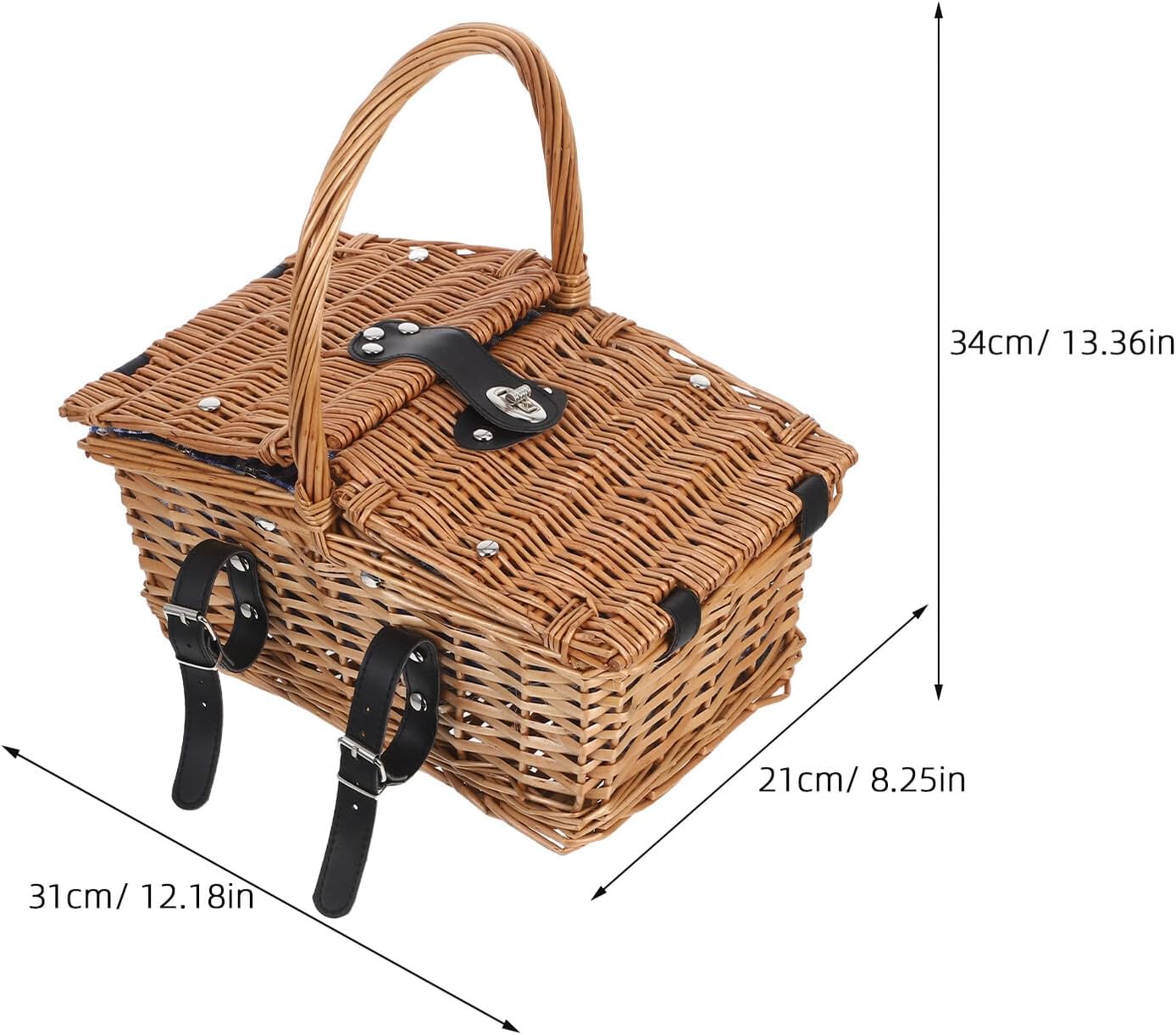 Beavorty Wicker Picnic Basket with Lid and Handle, Small Natural Willow Hamper for Gardening, Outdoor Picnics, and Wedding Flower Storage