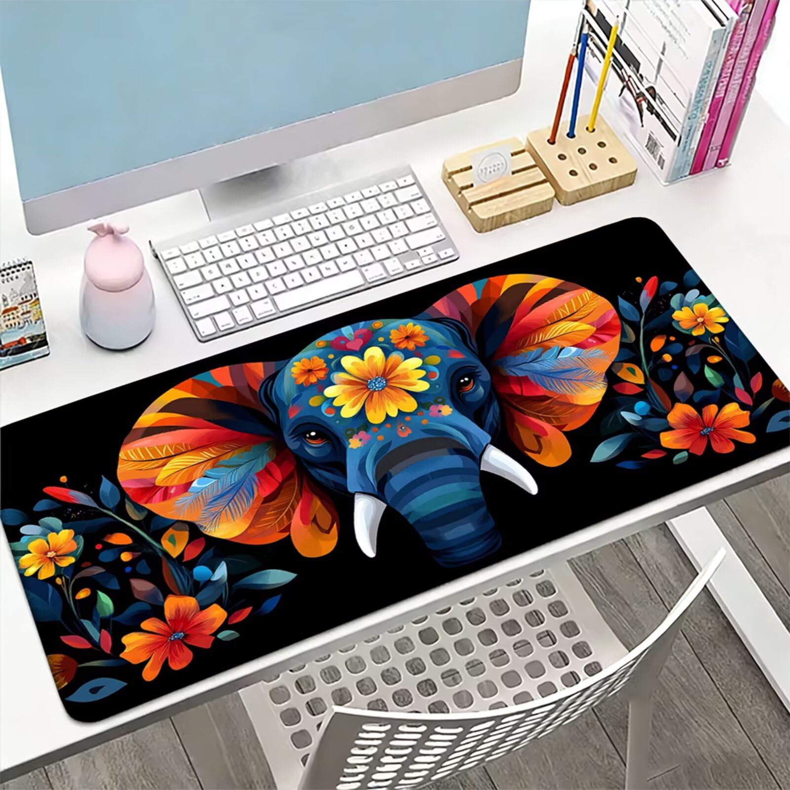 Podkładka pod mysz XXL 1500 x 800 x 3 MM, duża czarna podkładka pod mysz z wodoodporną i gumową antypoślizgową podkładką słoń pod ręką zszyte krawędzie, poprawia precyzję i szybkość dla gracza W-404