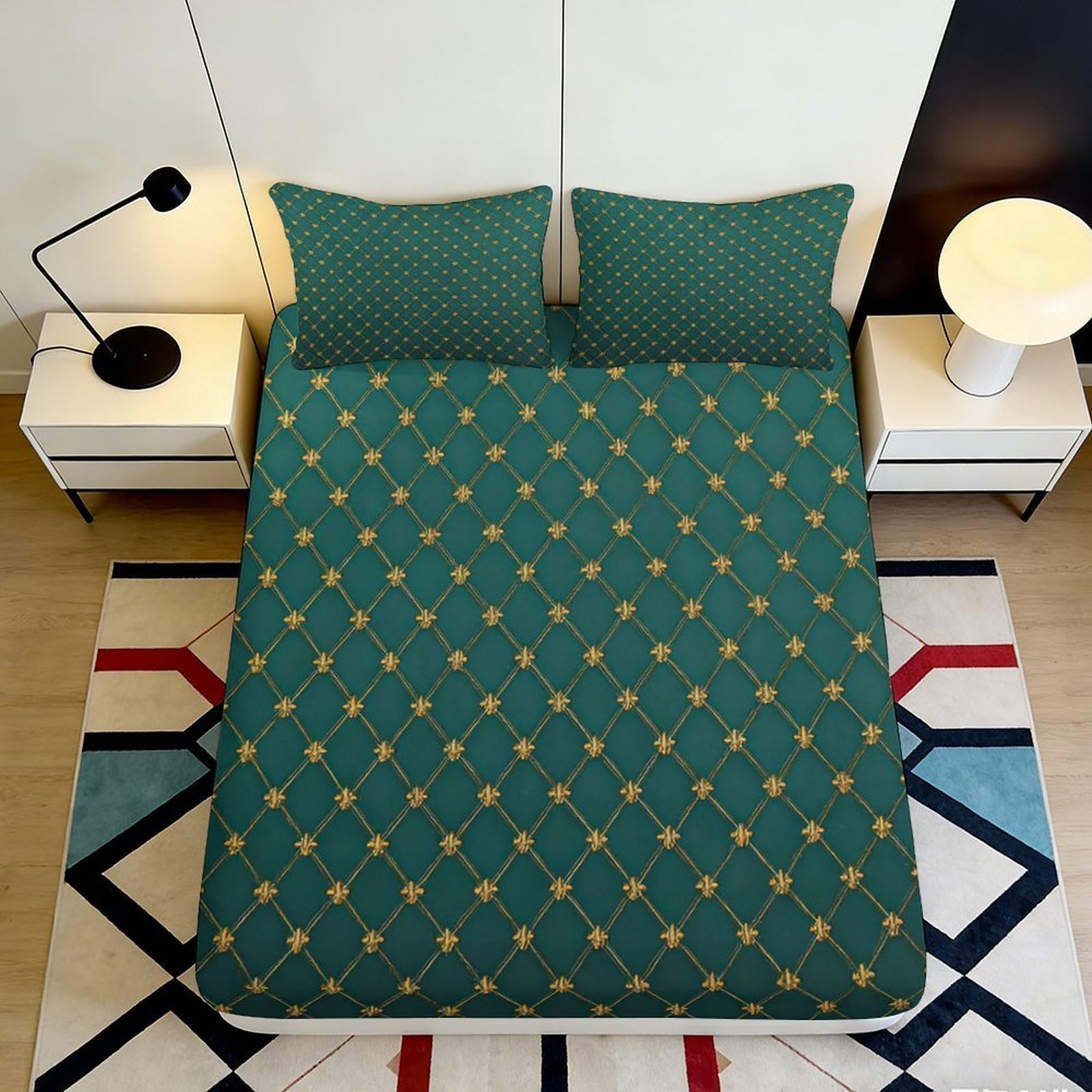 Jqzkxnhpbr Style-1 3D Printed Green Geometric Fitted Sheet Microfiber Soft Breathable Yellow Dot Bed Cover For Bedroom Dorm Mattress Protection Decor 90X200x25cm