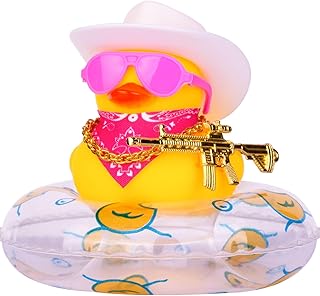 MuMyer Cowboy Duck Car Dashboard Decoration Swim Ring Car Rubber Duck Decoration Accessories with Mini Swim Ring Cowboy Hat Scarf Necklace and Sunglasses(C3-3 P White)
