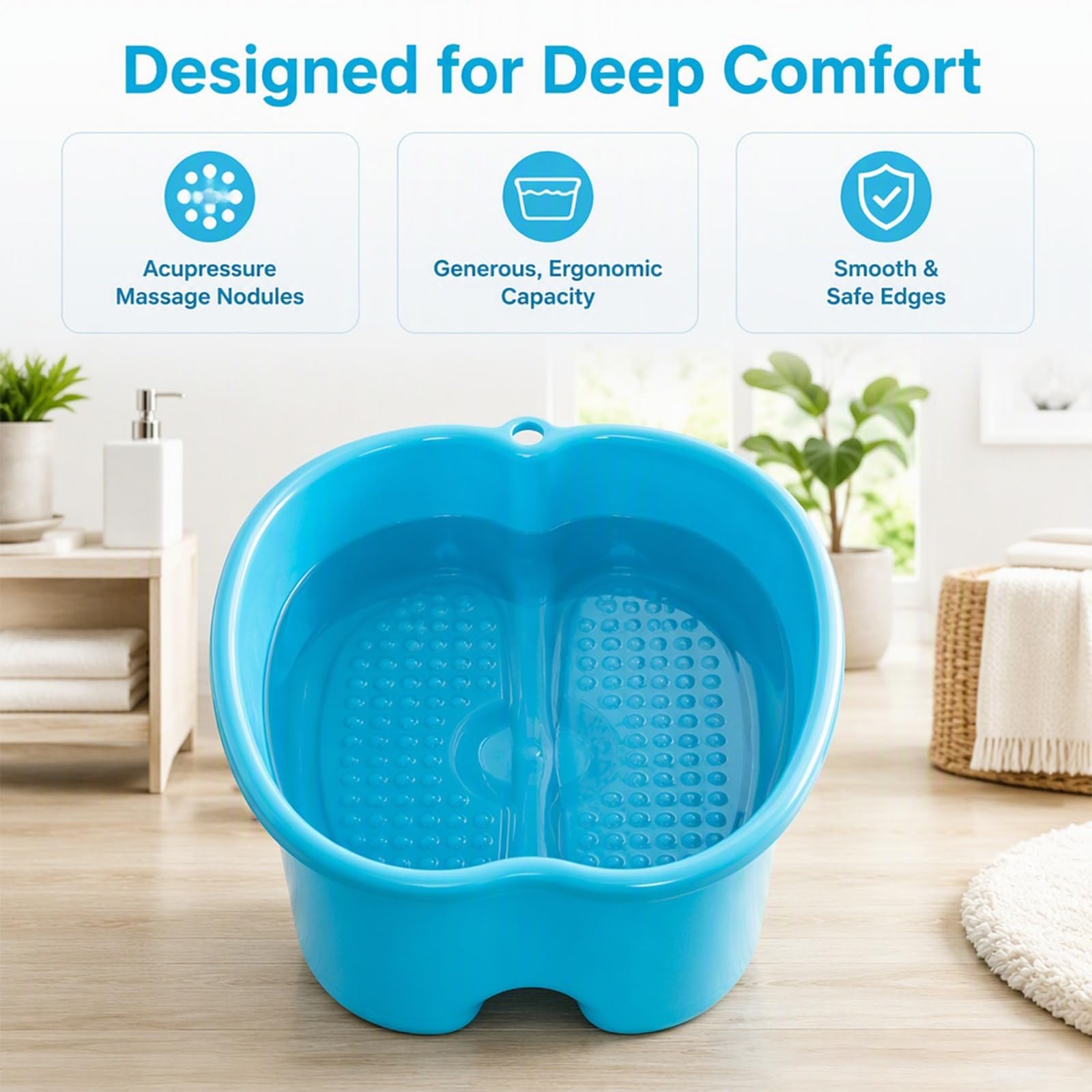 Vasca da Bagno for I Piedi, Design Sospeso for Risparmiare Spazio | Materiale Plastico Addensato,Noduli Massaggio Ai Piedi Incorporati,Bacino Grande Capacità(Blue)