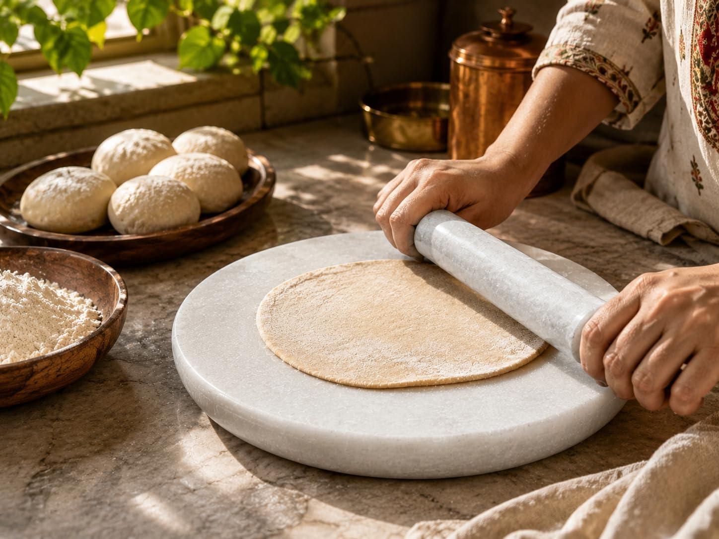 Marble Chakla Rolling Board, White, 10 Inch, Smooth Polished Surface for Roti, Paratha, Puri and Pizza (10 Inch, White Color)-image-30